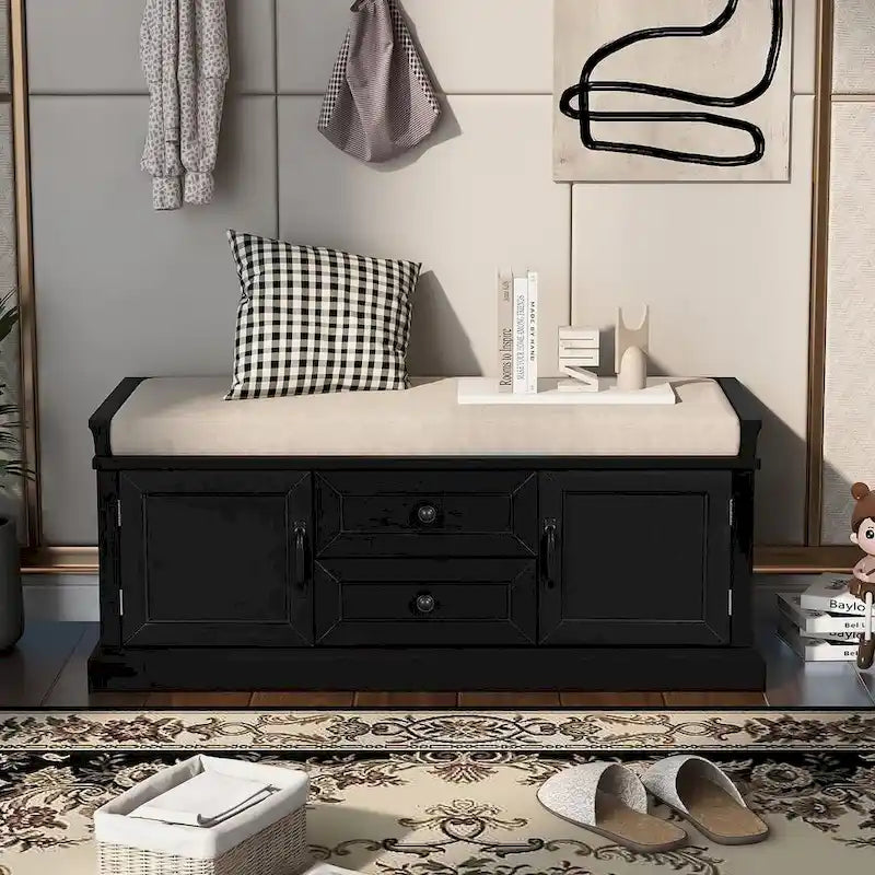 Storage Bench Shoe Bench with Removable Cushion for Living Room