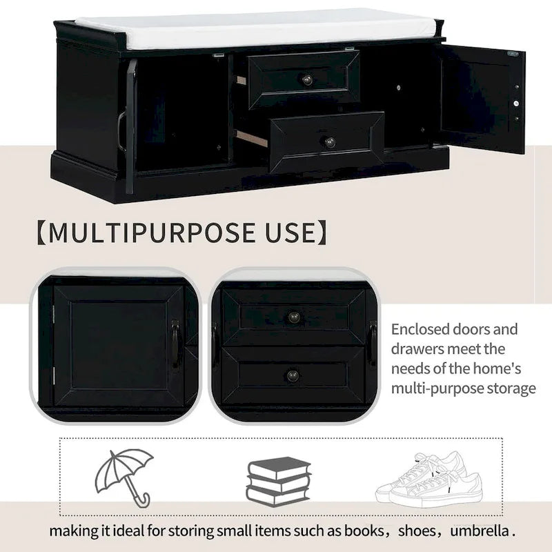 Storage Bench Shoe Bench with Removable Cushion for Living Room