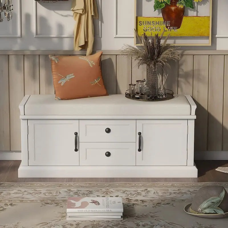 Storage Bench Shoe Bench with Removable Cushion for Living Room