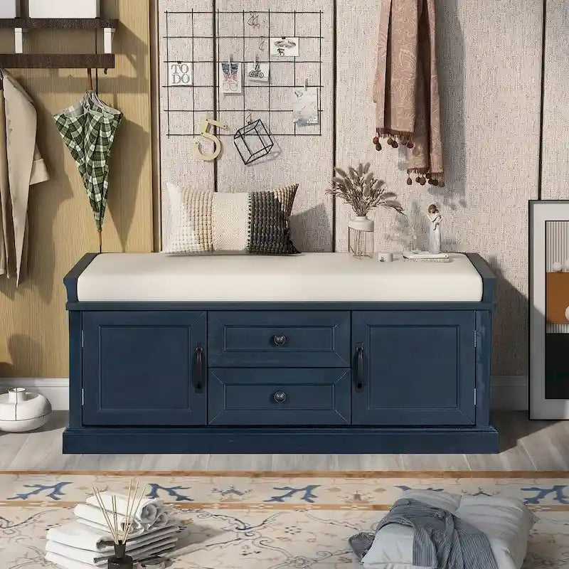 Storage Bench Shoe Bench with Removable Cushion for Living Room