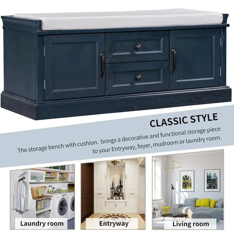 Storage Bench Shoe Bench with Removable Cushion for Living Room