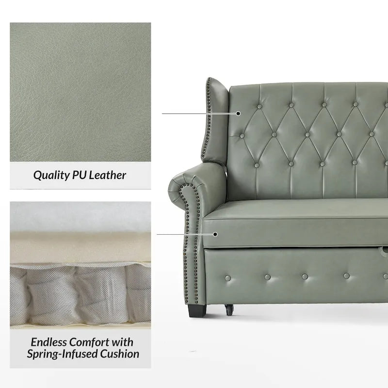 Ruedi Transitional 73.6 Vegan Leather Sofa Bed with Tufted Back and Nailhead by HULALA HOME