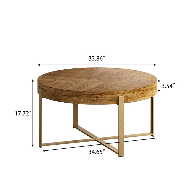 Wood Round Coffee Table with Cross Legs Base