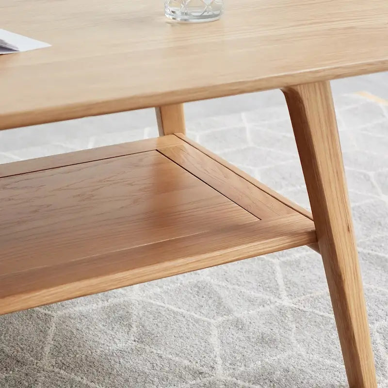 Solid Wood Coffee Table with Storage Shelf