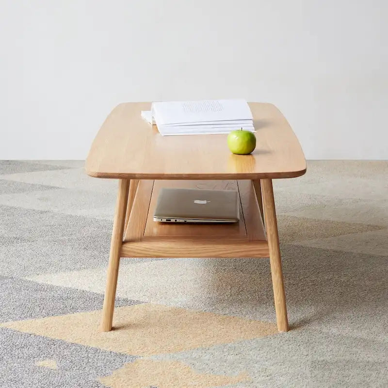 Solid Wood Coffee Table with Storage Shelf