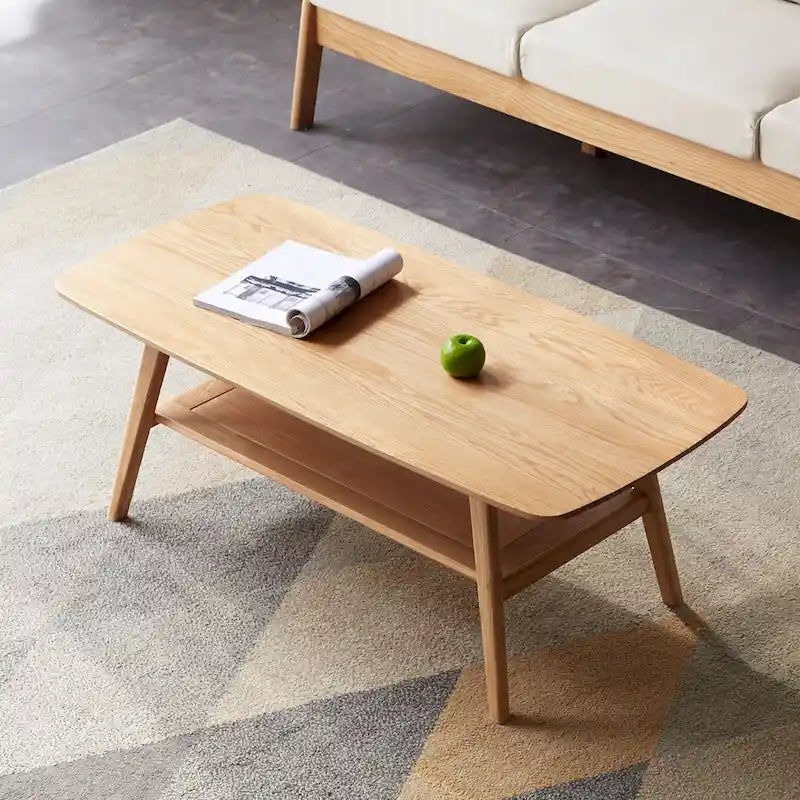 Solid Wood Coffee Table with Storage Shelf