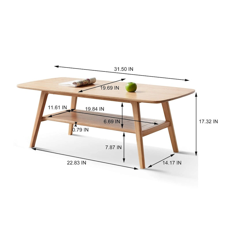 Solid Wood Coffee Table with Storage Shelf
