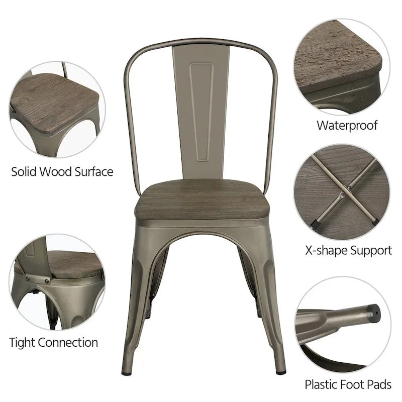 Yaheetech Set of 4 Metal Dining Chair with Wooden Stackable Chairs