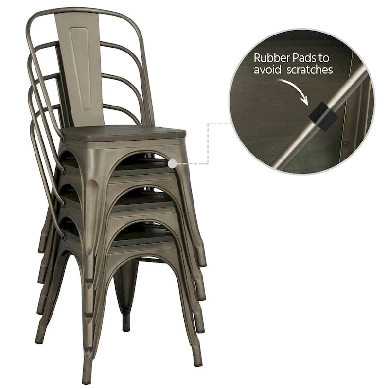 Yaheetech Set of 4 Metal Dining Chair with Wooden Stackable Chairs