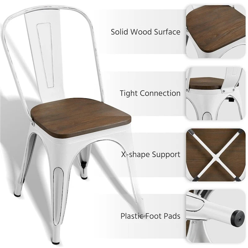 Yaheetech Set of 4 Metal Dining Chair with Wooden Stackable Chairs