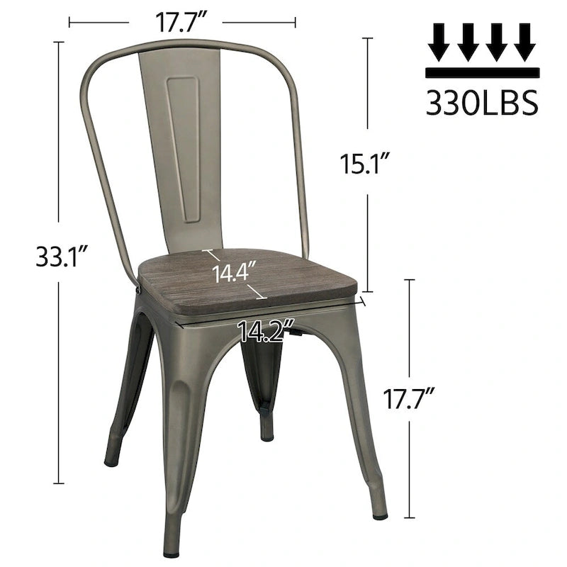 Yaheetech Set of 4 Metal Dining Chair with Wooden Stackable Chairs