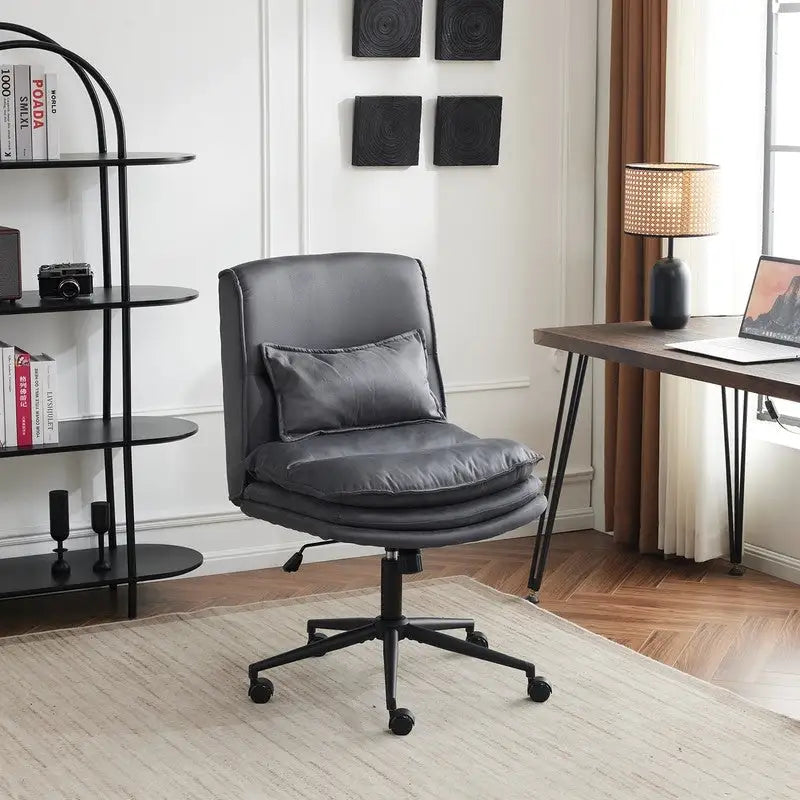 Upholstered Armless Polyester Fiber Task Office Chair With Wheels