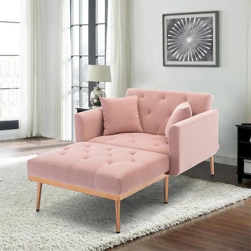 Chaise Lounge Chair Indoor,2 in 1 Velvet Convertible Sleeper Chair w/Ottoman,Lounge Chair w/Adjustable Reclining Backrest
