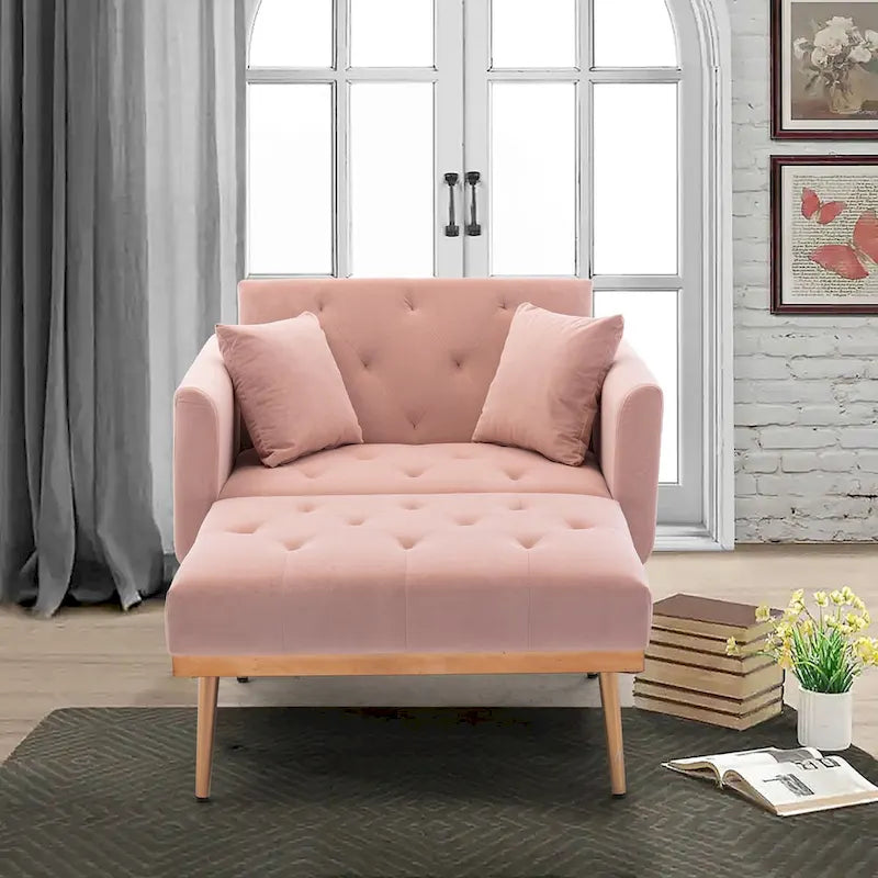 Chaise Lounge Chair Indoor,2 in 1 Velvet Convertible Sleeper Chair w/Ottoman,Lounge Chair w/Adjustable Reclining Backrest