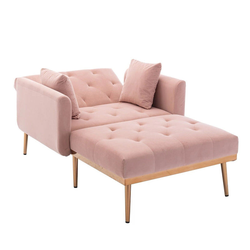 Chaise Lounge Chair Indoor,2 in 1 Velvet Convertible Sleeper Chair w/Ottoman,Lounge Chair w/Adjustable Reclining Backrest