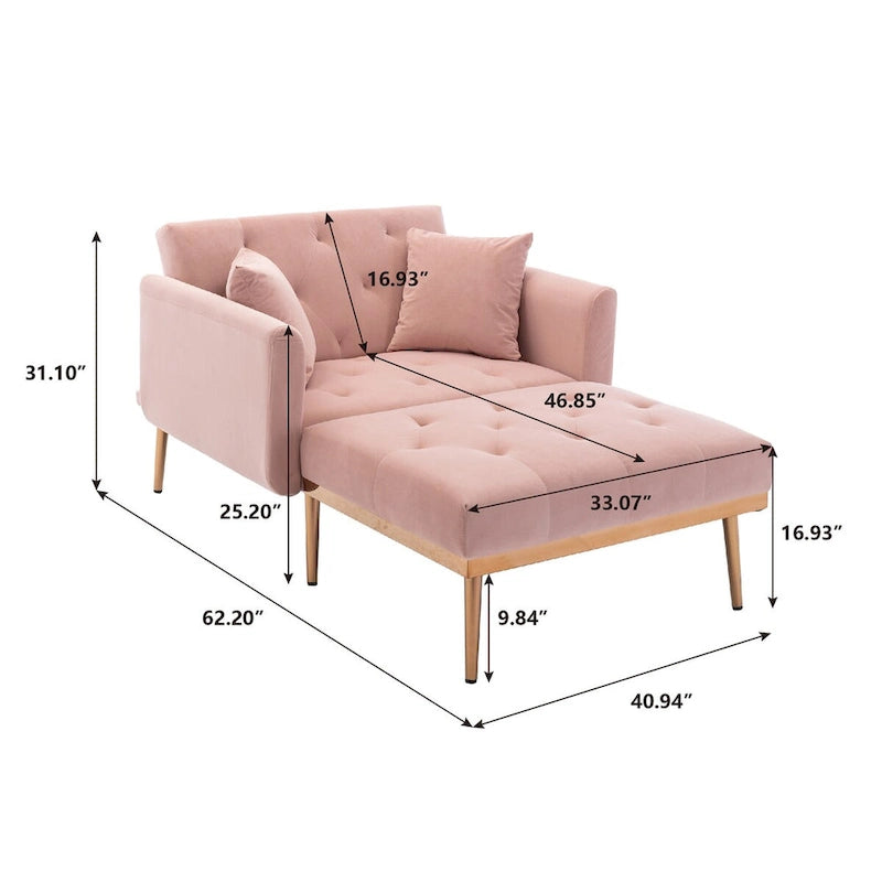 Chaise Lounge Chair Indoor,2 in 1 Velvet Convertible Sleeper Chair w/Ottoman,Lounge Chair w/Adjustable Reclining Backrest