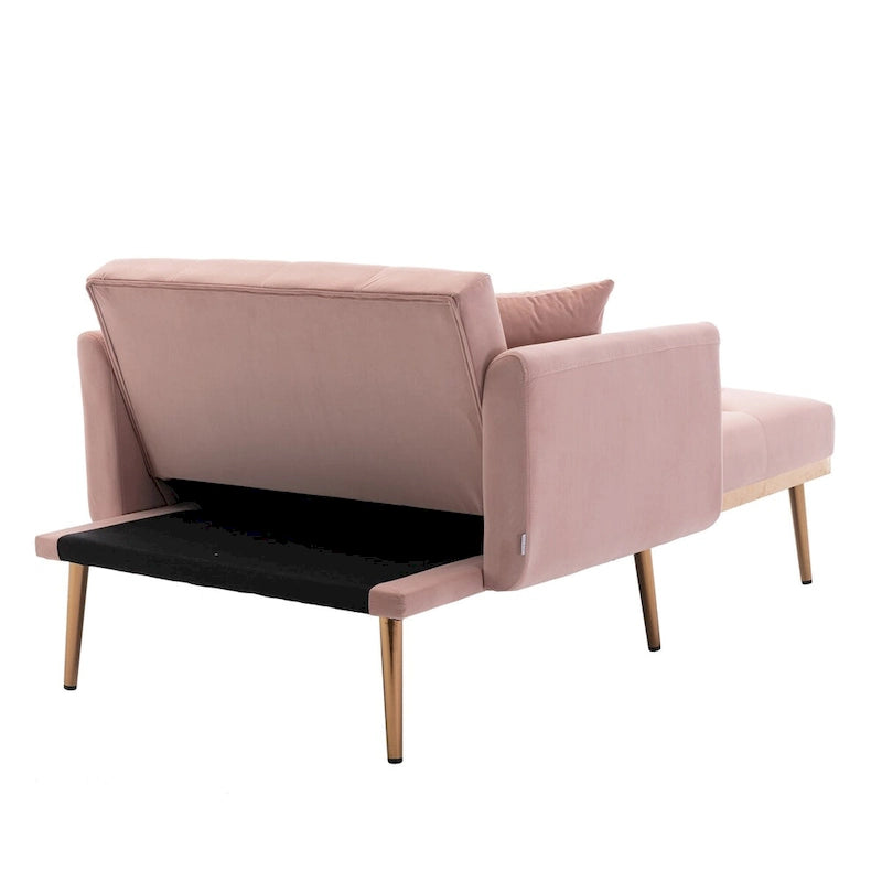 Chaise Lounge Chair Indoor,2 in 1 Velvet Convertible Sleeper Chair w/Ottoman,Lounge Chair w/Adjustable Reclining Backrest