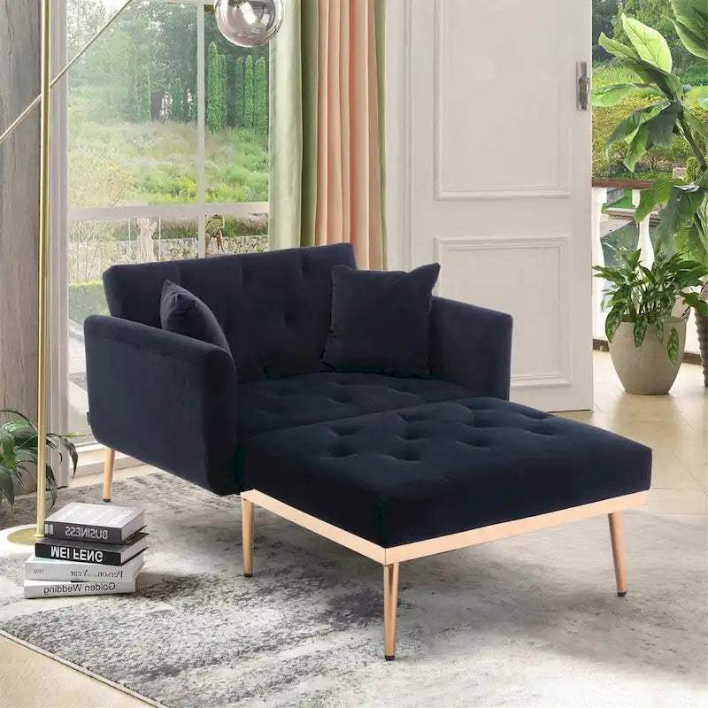 Chaise Lounge Chair Indoor,2 in 1 Velvet Convertible Sleeper Chair w/Ottoman,Lounge Chair w/Adjustable Reclining Backrest