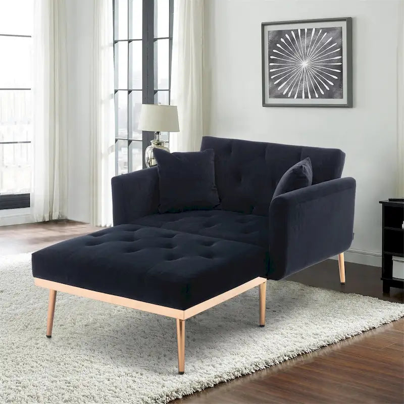 Chaise Lounge Chair Indoor,2 in 1 Velvet Convertible Sleeper Chair w/Ottoman,Lounge Chair w/Adjustable Reclining Backrest