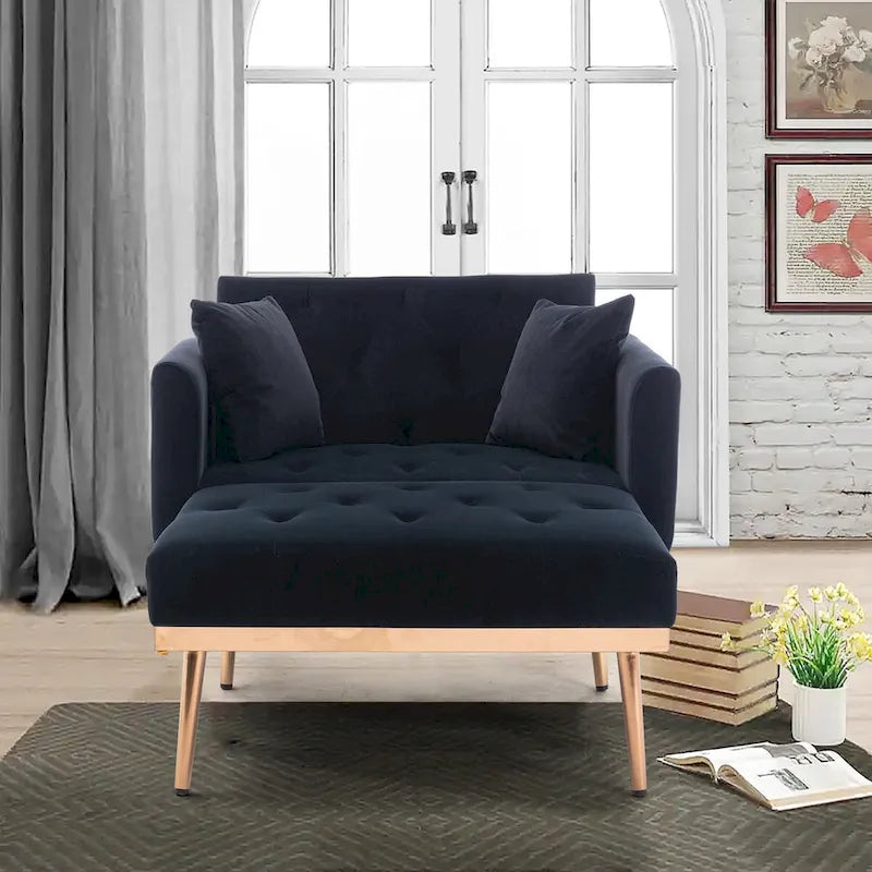 Chaise Lounge Chair Indoor,2 in 1 Velvet Convertible Sleeper Chair w/Ottoman,Lounge Chair w/Adjustable Reclining Backrest