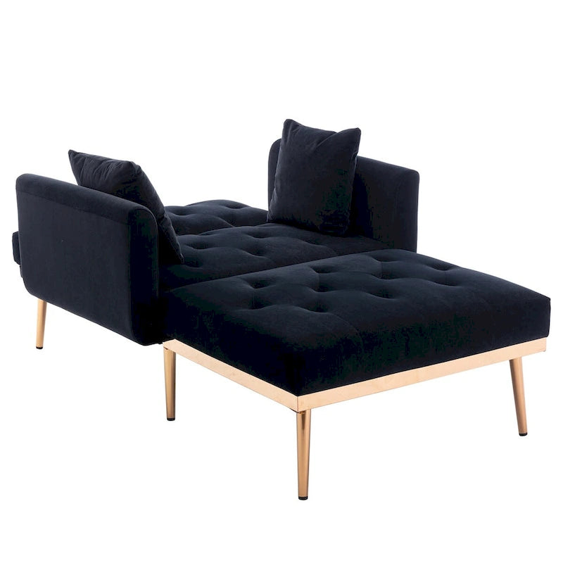 Chaise Lounge Chair Indoor,2 in 1 Velvet Convertible Sleeper Chair w/Ottoman,Lounge Chair w/Adjustable Reclining Backrest