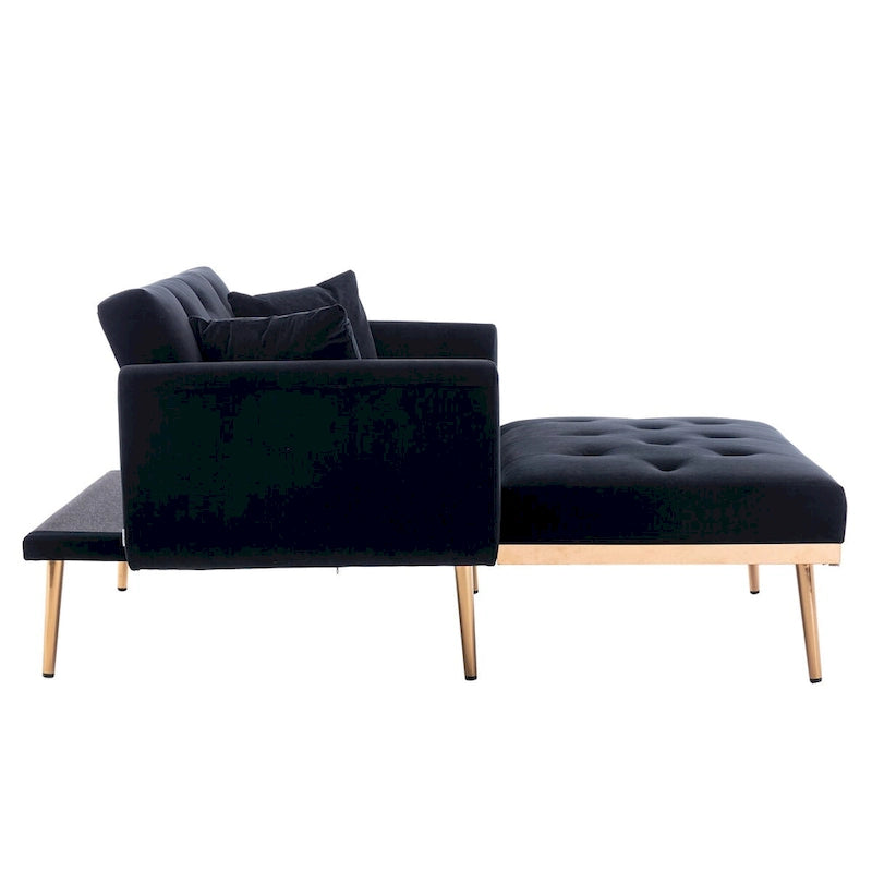 Chaise Lounge Chair Indoor,2 in 1 Velvet Convertible Sleeper Chair w/Ottoman,Lounge Chair w/Adjustable Reclining Backrest